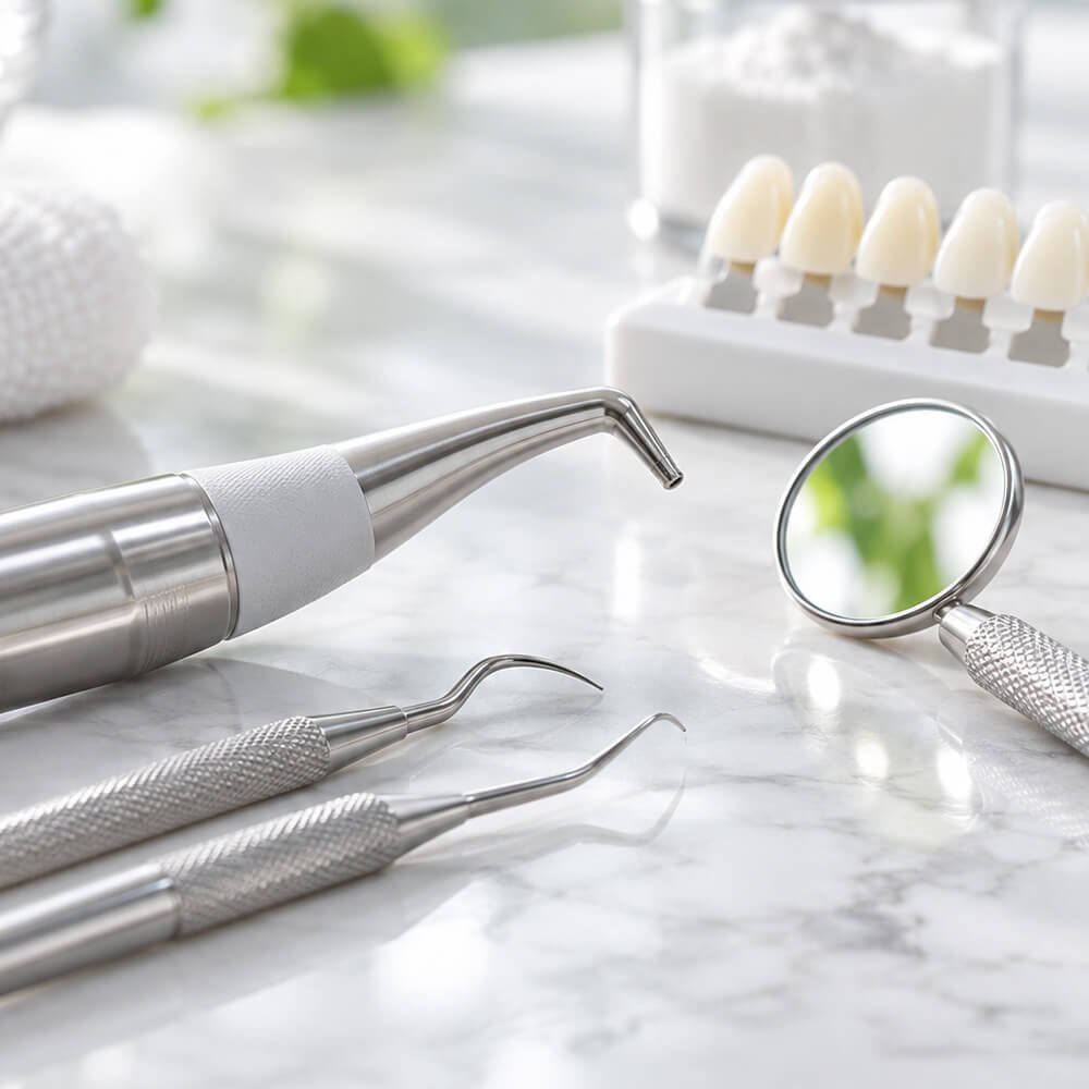 Profesionalios burnos higienos priemonės ir instrumentai odontologijos klinikoje Kaune